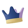 En 3D-illustration af en krone i farverne mørkeblå, lilla og guld